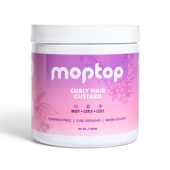 MopTop Curly Hair Gel Custard - Styling Gel for Moisturizing and Defining Soft Curls, Lightweight and Anti Frizz, Curly Hair Products for Waves, Coils & Kinks (Citrus Kumquat, 8oz)