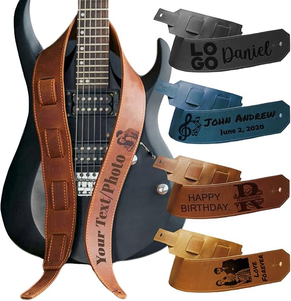EAQ Custom Guitar Strap, Personalized Engraved Leather Guitar Strap with Photo Text, Adjustable Strap for Electric Guitars