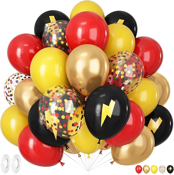 Red Black Yellow Balloons, 50 Pcs 12 Inches Cartoon Birthday Party Balloon with Confetti Balloon, Cartoon Game Theme Balloons for Kids Birthday Baby Shower Carnival Party Decor