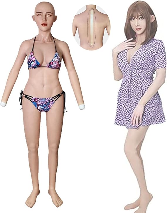 Realistic Silicone Bodysuit D Cup with Female Mask+Arms+Feet, Crossdressing Jumpsuit for Cosplay Transgender