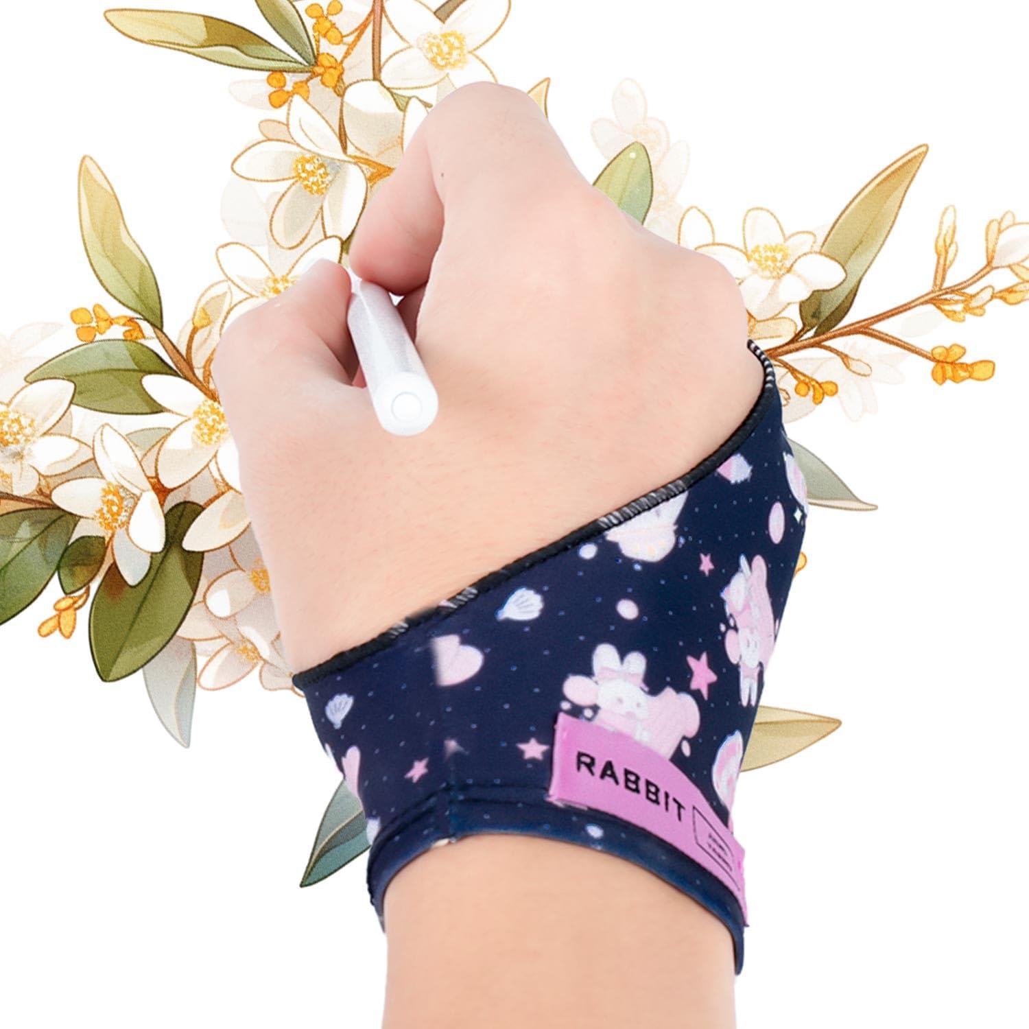 Artist Drawing Glove, Two-Finger Digital Art Glove for TabletDisplayMonitor, Cute Rabbit Print, Universal for RightLeft Hand, M Blackpink Color
