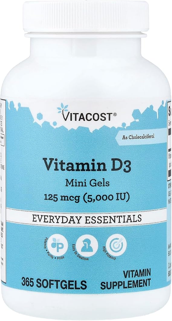 Vitacost Vitamin D3 Mini Gels, 125 mcg (5,000 IU), 365 Softgels