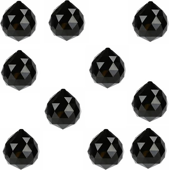 10pcs 30mm Crystal Prism Suncatcher for Windows Hanging, Clear Glass Crystal Sun Catcher Beads Pendants Maker Balls for Indoor Outdoor Garden Feng Shui Home Decor Black