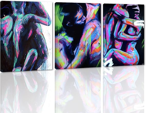 3Pcs Unframed Abstract Nudes Wall Decor for Bedroom Sexy Nude Couple Love Picture Couple Wall Art Nude Woman Painting Art Print on Canvas for Bar Hotel Apartment Wall Decor 12x18inch