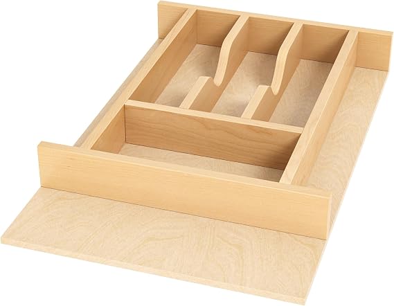 Clikuutory Natural Birch Wood Utensil Drawer Insert Organizer with 7 Compartments, Space-Saving Sturdy Drop-In Cutlery Divider Tray, Kitchen Cabinet Storage for Silverware, Spoons, Forks and Knives