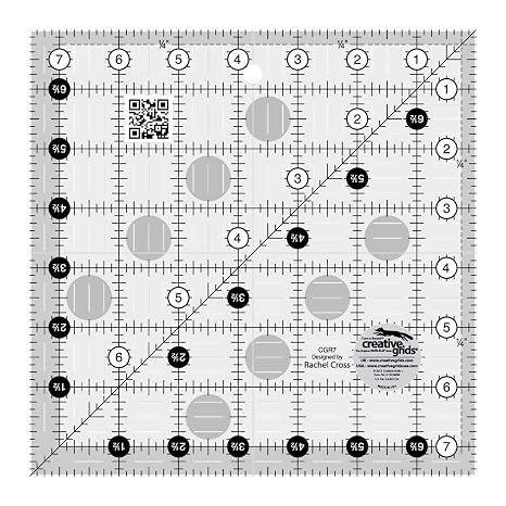 Creative Grids Quilt Ruler 7-1/2in x 7-1/2in Square CGR7 Made in USA, Non-Slip Grip Acrylic Quilting, Sewing, Crafting, Patchwork Ruler for Measuring & Cutting Fabric