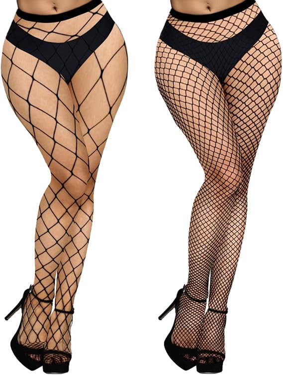 Benefeet Sox 2 Pack Womens High Waist Fishnet Tights Mesh Stockings Sexy Hollow Out Pantyhose Large & Medium Net
