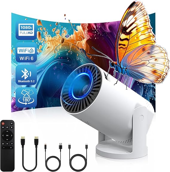 Wireless Mini Projector with WIFI 6 and Bluetooth, 4K 1080P Support Portable Projector 180 Rotatable. 17"-130" Screen Video Projector. Compatible for Smartphone, Laptop, PC(Q5 mate)