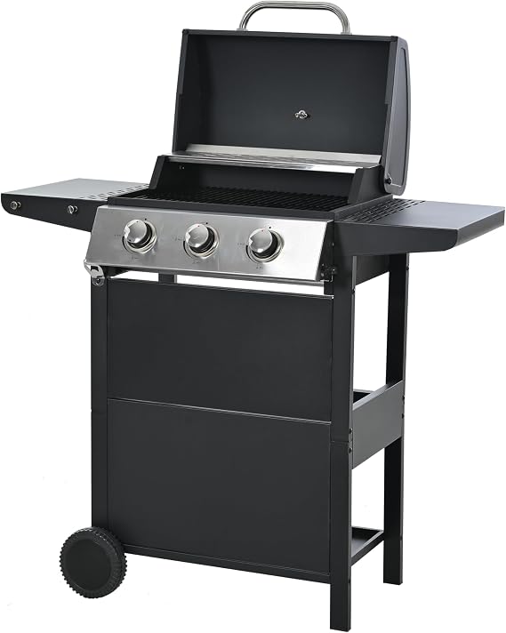 Propane Gas Grill 4 Burner Barbecue Grill, Stainless Steel 34000 BTU Patio Garden Barbecue Grill with Two Shelves, Lid, Wheels and Bottle Opener