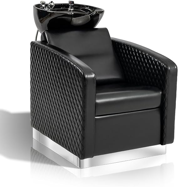 OmySalon Backwash Unit Salon Shampoo Bowl and Chair, Large Ceramic Sink, Stainless Steel Base, Hair Washing Station Shampoo Unit for Barbershop Beauty Spa Massage Hairdressing