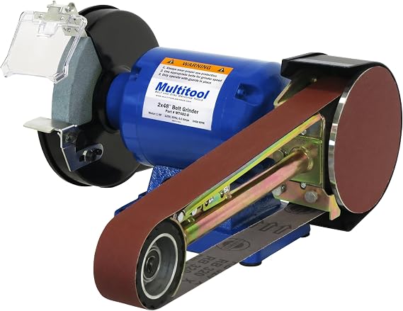 Multitool 2" x 48", 1 hp Industrial Belt Grinder, 8" Bench Grinder with Multitool Grinders Belt Attachment