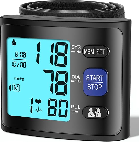 GUAEVER Wrist Blood Pressure Monitor with Backlit LCD Display, FDA Cleared | 2x90 Memory, 5.3"9.8" BP Cuff, Voice Guidance, Includes Positioning Case, AAA Battery Bp Monitor for Home Use Elderly(Black)