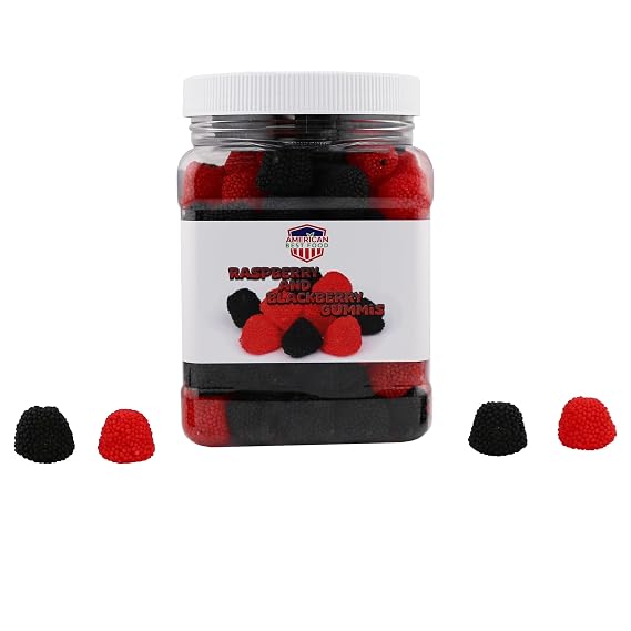 American Best Food Red Raspberries and Blackberries Gummy Candy, Red and Black Berries Candy In Jar, 1.5 Pound