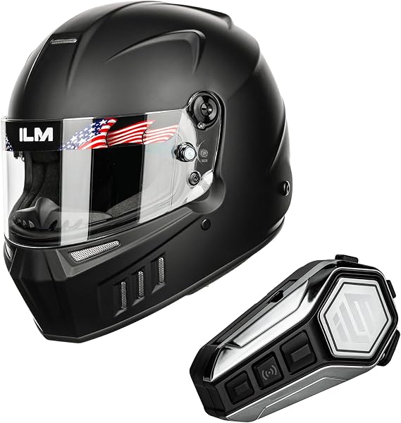 ILM Snell SA2020 Approved Auto Racing Helmets Model 890 (XL, MatteBlack) and Bluetooth Headset with Hi-Fi System