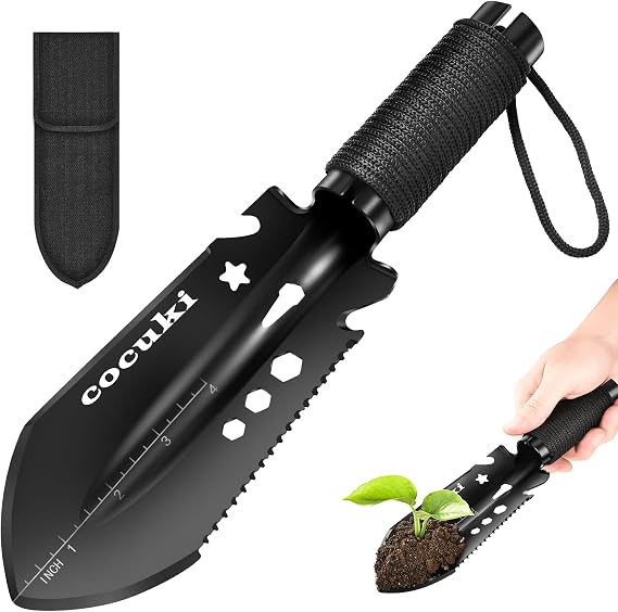 Backpacking Camping Shovel, 9-in-1 Ultralight Garden Shovel, High-Carbon Steel Multifunctional Trowel with Carrying Pouch, Portable for Camping, Digging, Gardening, Hiking, Emergency Surviving