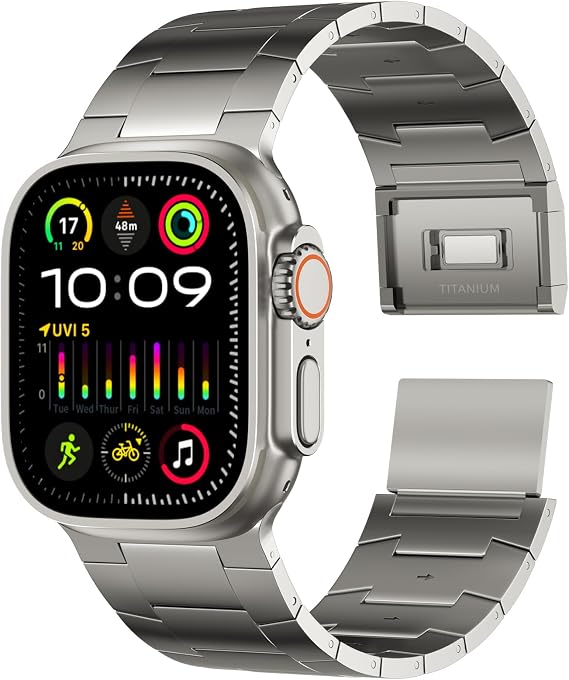 ACESTAR Full Titanium Band Compatible with Apple Watch Ultra 3/2/1 49mm/ Series 10 46mm, 26mm Wide Adjustable Links with Titanium Magnetic Clasp Connectors and DLC Coating