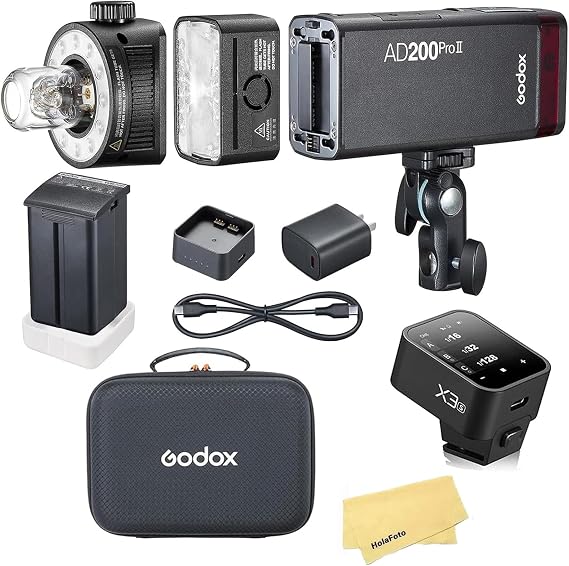 Godox AD200 Pro II Pocket Flash with X3S Flash Trigger for Sony Cameras | 2.4G TTL HSS 1/8000 Seconds,500 Full Power Flashes,0.01-1.8s Recycle Time,Bi-Color Modeling Lamp(Godox AD200ProII+X3S)
