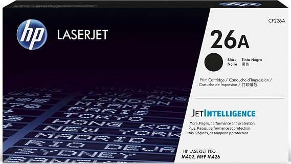 HP 26A Black Toner Cartridge Printers | Works with LaserJet Pro M402 Series; LaserJet Pro MFP M426 Series | CF226A