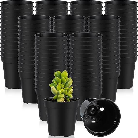 Yaomiao 200 Pcs 2 Inch Black Mini Nursery Pots with Drainage Holes