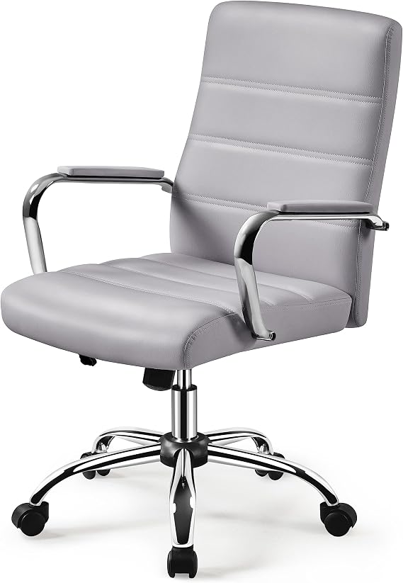 Yaheetech Light Gray Office Chair PU Leather Swivel Rocking Seat with Arms