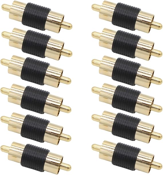 RCA Male to Male Coupler 12-Pack, Gold Plated RCA Male Adapter Connector for Phono, Speaker, Cable, Amplifer Connection