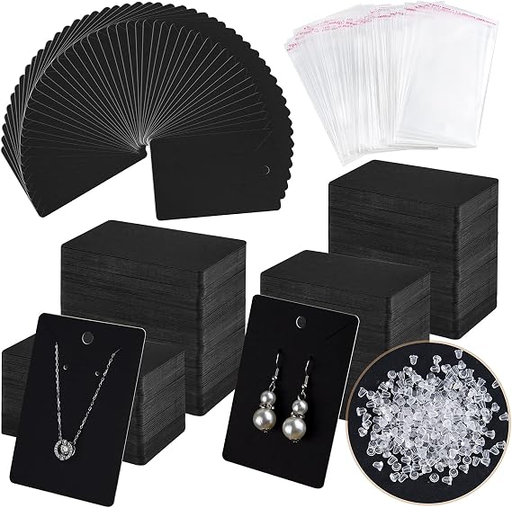 MIAHART 400 Pcs Black Earring Cards Black Earring Holder Cards with Self-Sealing Bags and Clear Earring Backs for Earrings Necklace Display Hanging Jewelry Packaging