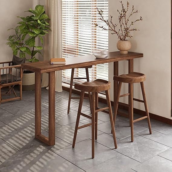 Modern Solid Wood Bar Table, Slim Bar Counter Table, Industrial Style Rectangular Kitchen Dining Table, Suitable for Cafe and Kitchen Stool Not Included 140cm/55.1"