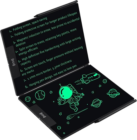 14.3in Foldable LCD Writing Tablet, Reusable Digital Notepad with Lock | 14.3in foldable LCD notepad with lock. Bezel-free, fine-tip stylus, ultra-slim. Replaces paper, no charging.