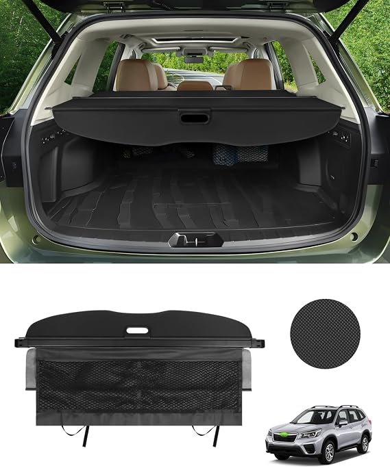 Autorder Upgraded Cargo Cover for 2019-2024 Subaru Forester Accessories Trunk Shade Cover No Gap with Storage Cargo Net Retractable Security Shield Shade Black
