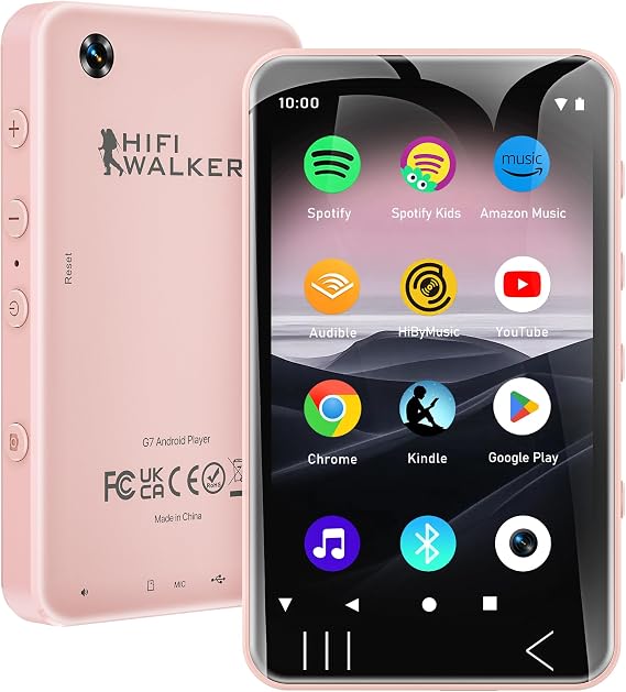 HIFI WALKER G7 Android MP3 Player with Bluetooth & WiFi, 4" Touchscreen, 3GB RAM, 144GB Storage, Supports Spotify, YouTube, Audible, Built-in Speaker, Camera, Safe Usage Settings (PK-144GB)