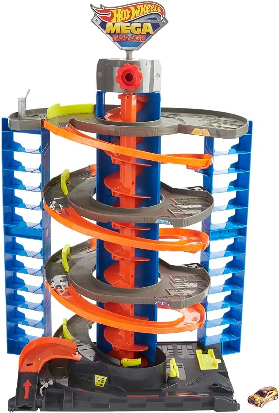 Hot Wheels HFH03 City Power Parking Garage Playset with Lift for 60+ Vehicles with 1 Hot Wheels Vehicle in 1:64 Scale Toy Car Racing Track for Children from 4 to 8 Years
