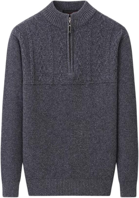 HNVAVQ Men's 100% Cashmere Quarter Zip Sweaters,Casual Long Sleeve Pullover Sweater Mock Neck Knit Pullover Jumpers