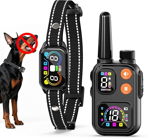 2in1 Dog Bark & Shock Collar, 4500FT Remote Range, Voiceprint Recognition, Beep/Vibration/Shock 3 Modes, 8 Sensitivity, IP67 Waterproof, Portable Training Collar for medium and large dogs (5-120lbs)