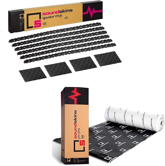 Soundskins Pro-Plus Premium 3 in 1 Sound Deadening Mat & Speaker Ring Combo Package | (1) 64.5 sq. ft. Mat, (6) Foam Strips & (4) Soundwave Sheets to Seal Your Speakers Sound