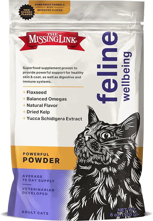 The Missing Link Feline Superfood Supplement Powder 6oz Bag, Veterinarian Formulated, Balanced Omega 3 & 6 for Healthy Skin & Coat, Digestion, Immunity & Overall Cat Health
