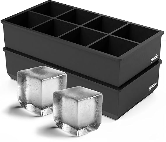 Ice Cube Molds, 2 Pack Silicone Trays for 8 Large Square Cubes