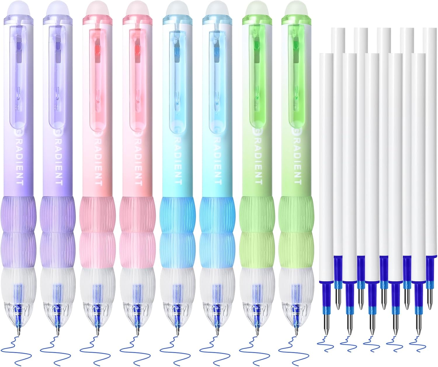 Temiary Retractable Erasable Gel Pens, Make Mistakes Disappear, 8 Pcs Pens & 10 Pcs Refills, Cute Pen with Eraser, 0.5 mm Fine Point, Aesthetic Pen for Writing Drawing Crossword Puzzles Blue Ink