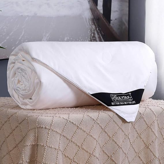 LilySilk Silk Comforter with Cotton Sateen Shell 100% Silk Bed Duvet Cal.King 110x96 Inches, Real Long Strand Silk Filled, Smooth Lightweight