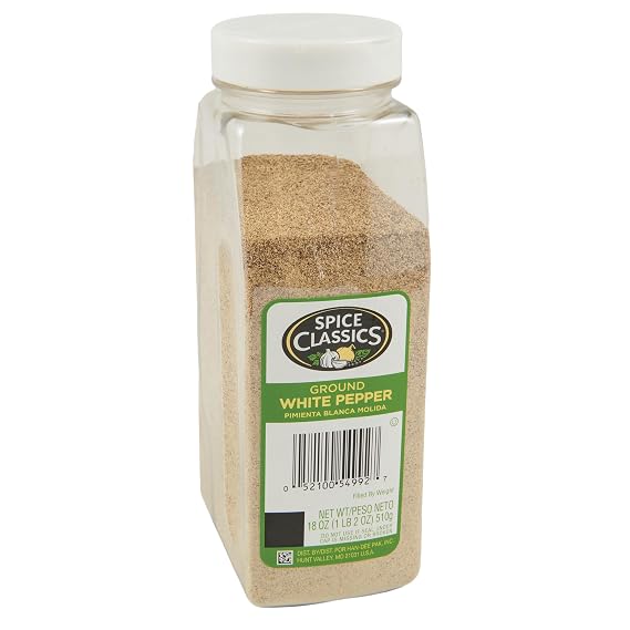 Spice Classics Ground White Pepper, 18 oz - One 18 Ounce Container of Ground White Pepper Powder for a Milder Pepper Flavor, Best in White Sauces, Mac and Cheese, Scallops and More