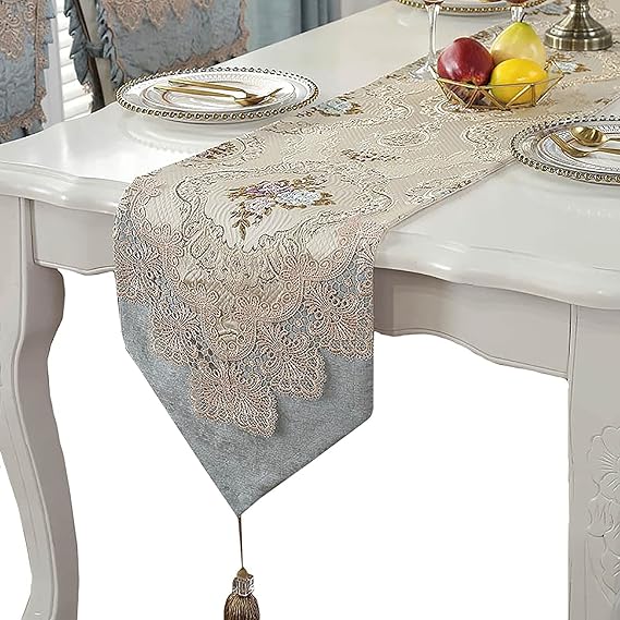 Table Runner with Fringe, Wedding Table Decor, High-grade Dinner Flag Embroidered Throw Runner Luxury Tassels Table Cloth Covers Home Christmas