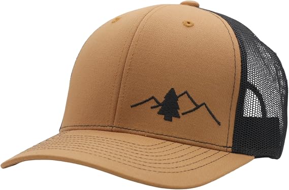 LINDO Trucker Hat [ Great Outdoors Design ] for Men and Women: Mid Profile Cap with Breathable Mesh Back and Adjustable Snap