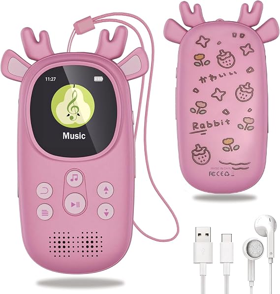 32GB MP3 Player for Kids Cute Reindeer Kids MP3 Player with Speakers | Child MP3 Player with Bluetooth 5.3,Speaker, FM Radio, Alarm Clock, Voice Recorder, Stopwatch (Support up to 128GB)