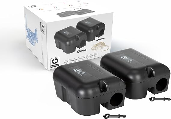 2 Contractor-Grade Rat Bait Station Extra Tough, Rugged & Weather-Resistant Lockable Box with Key, Tamper-Resistant Dual Entry, Fits Blocks/Pasta/Grain Baits or Snap Traps Indoor/Outdoor.