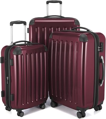 HAUPTSTADTKOFFER - Alex - Set of 3 Hard-side Luggages Trolley Suitces Expandable, S, M & L, burgundy