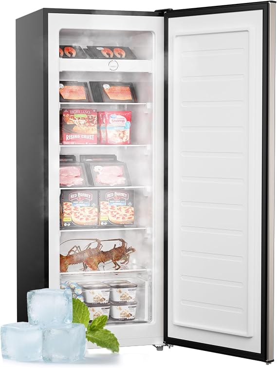 Upstreman 7.0 Cu.Ft Upright Freezer, Large Capacity Stand Up Freezers with 5 Adjustable Shelves, Convertible Refrigerator/Freezer, Reversible Door for Home, Basement, Apartment (Stainless)