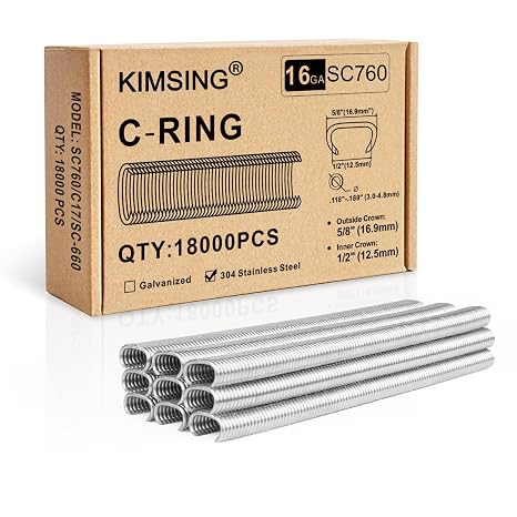 SC760 16 Gauge 1/2 Crown 304 Stainless Steel C Ring Staples 18,000 PCS/Box