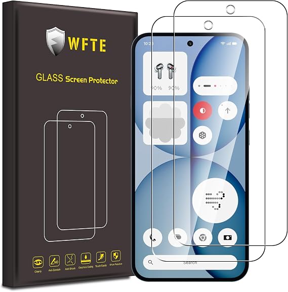 WFTE 2-Pack Tempered Glass for Nothing Phone 4a/4a Pro 5G Screen Protector,9H Hardness,Anti-Scratch,Anti-Fingerprint,Bubble-Free,HD Clear,Premium Protective Film for Nothing Phone (4a),Case Friendly
