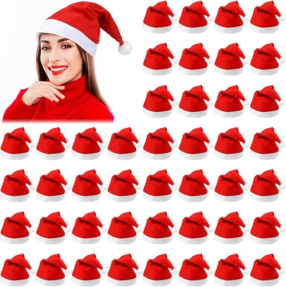 Vicenpal 200 Pcs Santa Hats Adult Bulk Christmas Party Non Woven Fabric Xmas Santa Hat for Party Costume,11 x 16 Inches