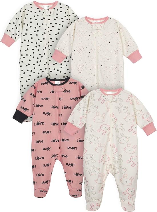 Onesies Brand Baby Girls' 4-pack Sleep 'N Play Footies Multi Pack