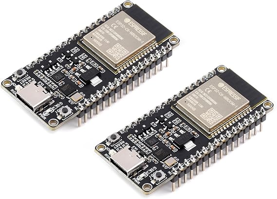 2PCS Waveshare ESP32-C6 Microcontroller, WiFi 6 Development Board, 160MHz Single-Core Processor, ESP32-C6-WROOM-1-N8 Module, Supports USB and UART Development with Pre-soldered Header